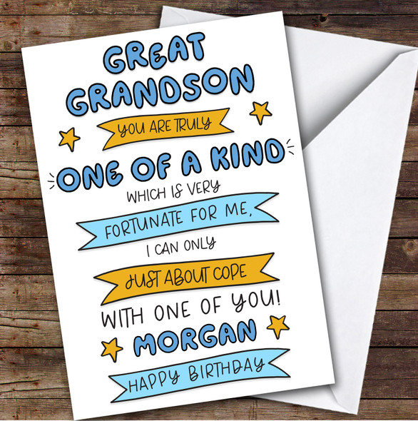Birthday Card Personalised Great Grandson One Of A Kind Funny