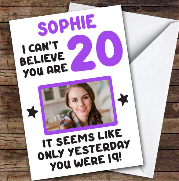 Birthday Card Personalised 20th Female Photo Seems Like Yesterday Purple