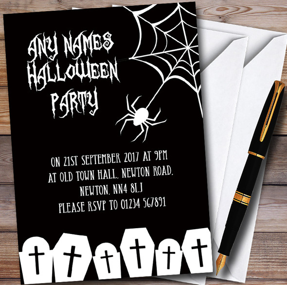Black & White Spider web Personalised Halloween Party Invitations