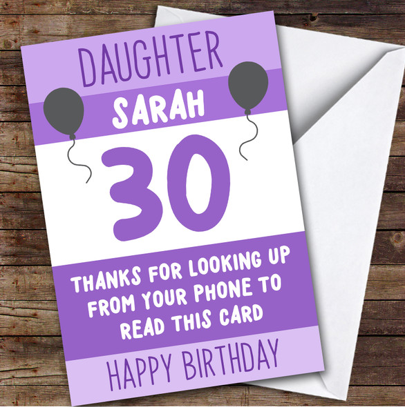 Birthday Card Personalised 30th Birthday Card Personalised Daughter Funny Phone