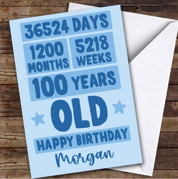 Birthday Card Personalised 100th Male Old Numbers Funny Blue