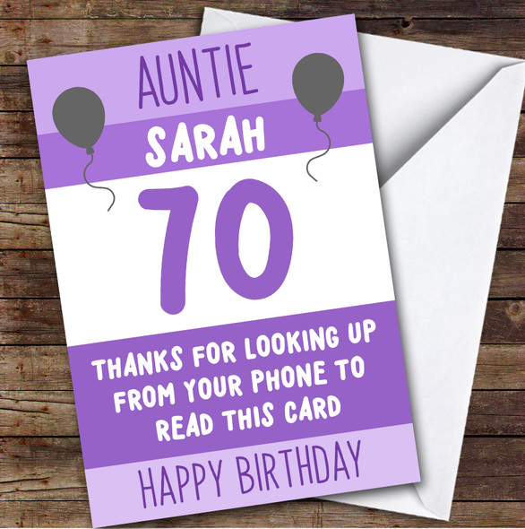 Birthday Card Personalised 70th Auntie Funny Phone