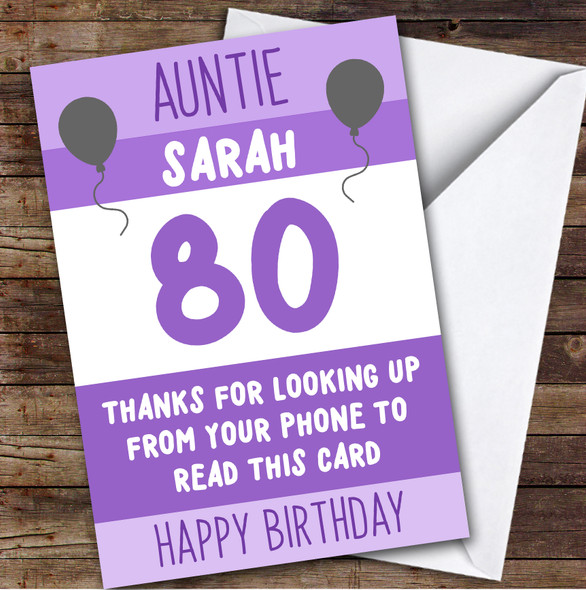 Birthday Card Personalised 80th Auntie Funny Phone