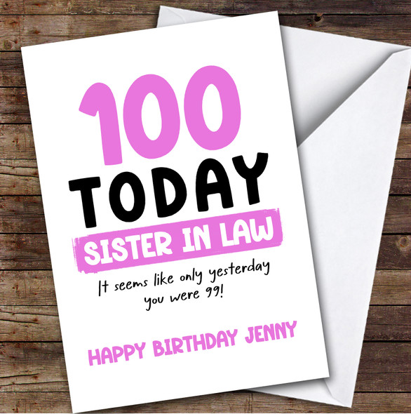 100th Birthday Card Personalised Sister-In-Law