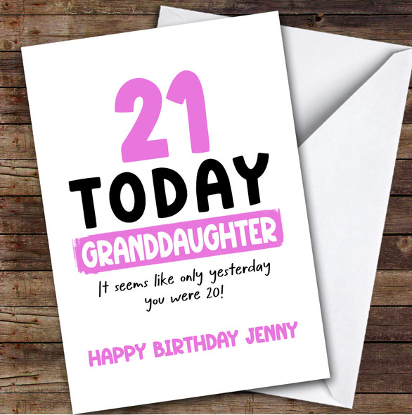 21st Birthday Card Personalised Granddaughter