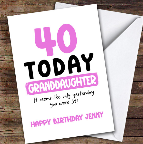40th Birthday Card Personalised Granddaughter