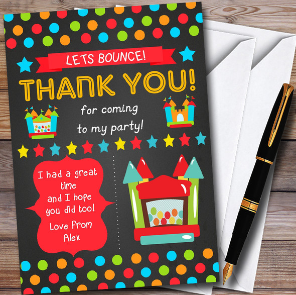 Spotty Chalk Bouncy Castle Personalised Childrens Birthday Party Thank You Cards