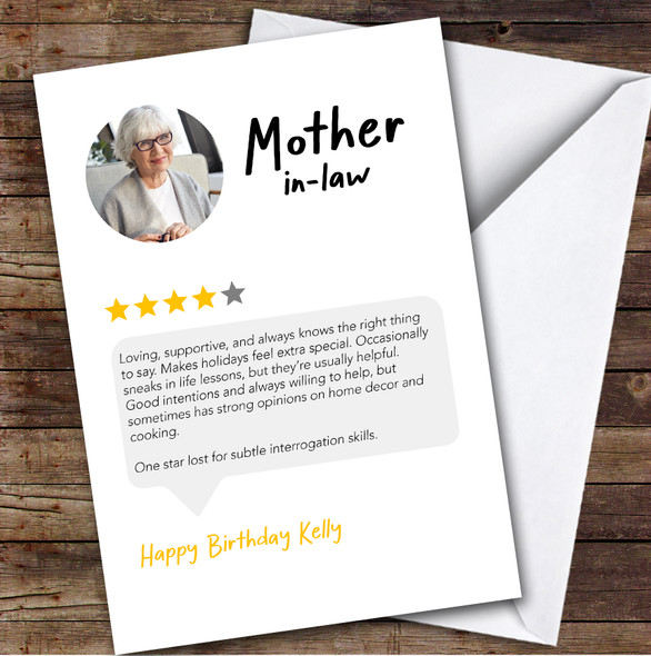 Birthday Card Personalised Mother-In-Law Funny Any Review Photo