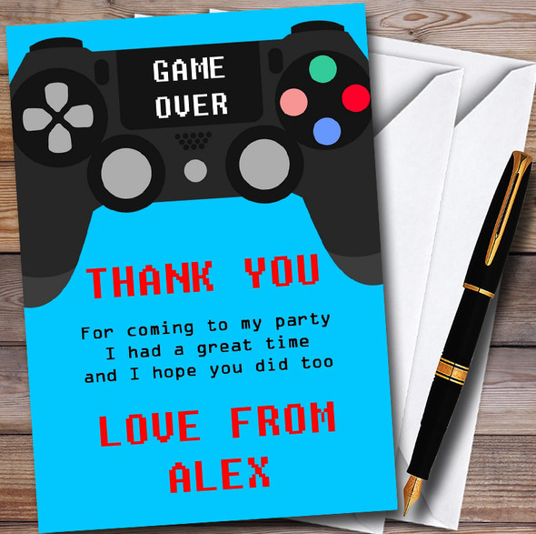 Blue Game On Video Gaming Personalised Childrens Birthday Party Thank You Cards
