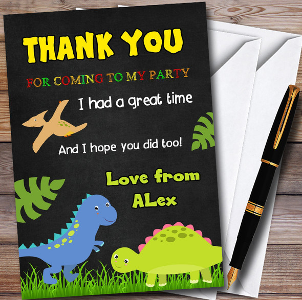 Chalk Style Cute Dinosaur Personalised Childrens Birthday Party Thank You Cards