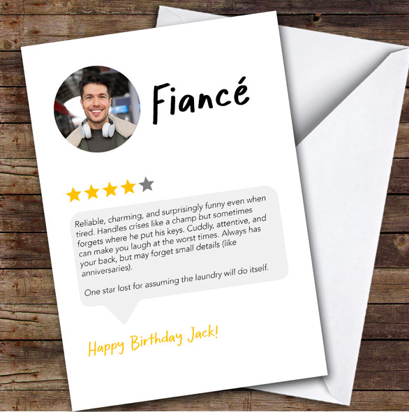 Birthday Card Personalised Fiance Funny Any Review Photo