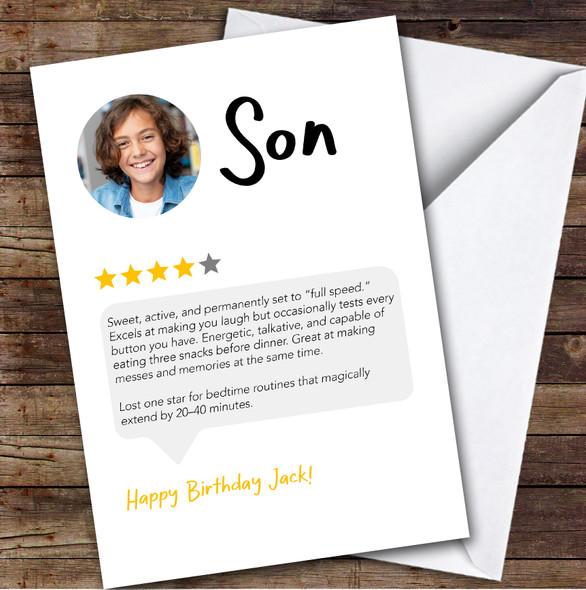Birthday Card Personalised Son Funny Any Review Photo
