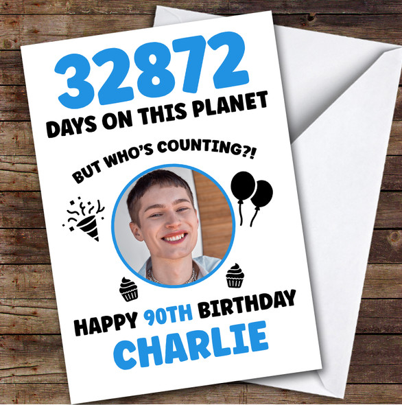 Blue 90th Birthday Card Personalised Days On This Planet Photo