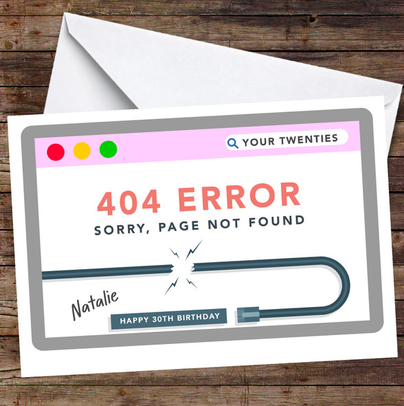 Pink 30th Birthday Card Personalised Funny Error