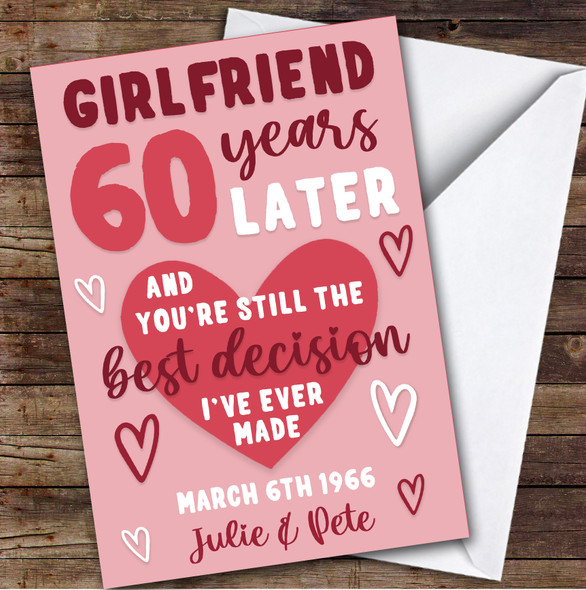 Anniversary Card Personalised 60th Girlfriend Years Best Decision Pink