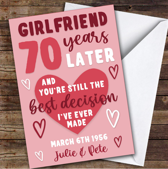 Anniversary Card Personalised 70th Girlfriend Years Best Decision Pink