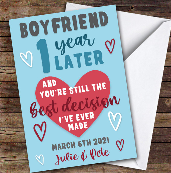 Anniversary Card Personalised 1st Boyfriend Year Best Decision Blue