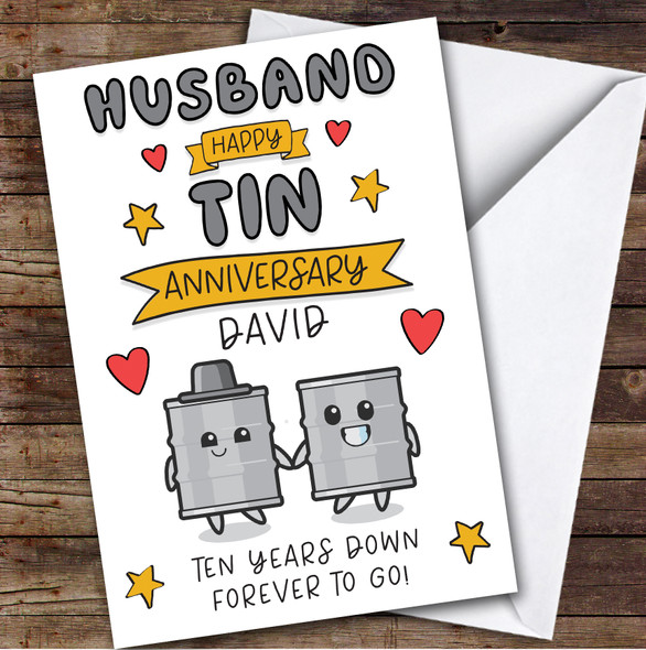 10th Wedding Anniversary Card Personalised 10 Year Tin Husband Tin Couple
