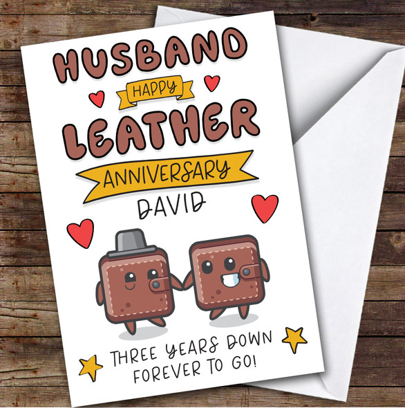3rd Wedding Anniversary Card Personalised 3 Years Leather Husband Wallet Couple