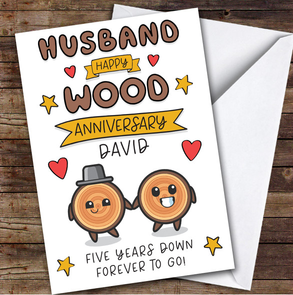 5th Wedding Anniversary Card Personalised 5 Years Wood Husband Tree Couple