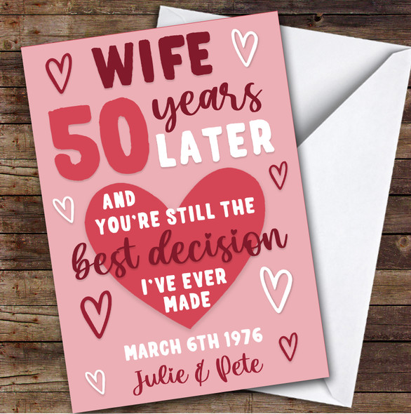 Anniversary Card Personalised 50th Wife Years Best Decision Pink