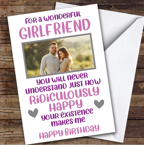 Birthday Card Personalised Girlfriend Photo Ridiculously Happy Pink
