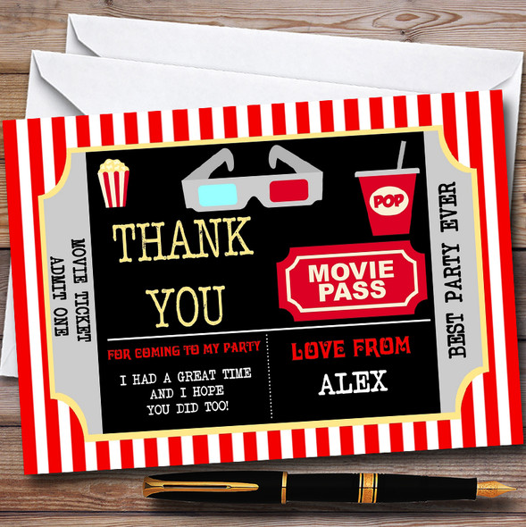 Movie Cinema Ticket Personalised Childrens Birthday Party Thank You Cards