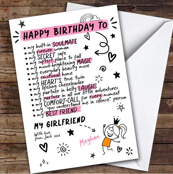 Girlfriend Funny Doodles Birthday Card Personalised