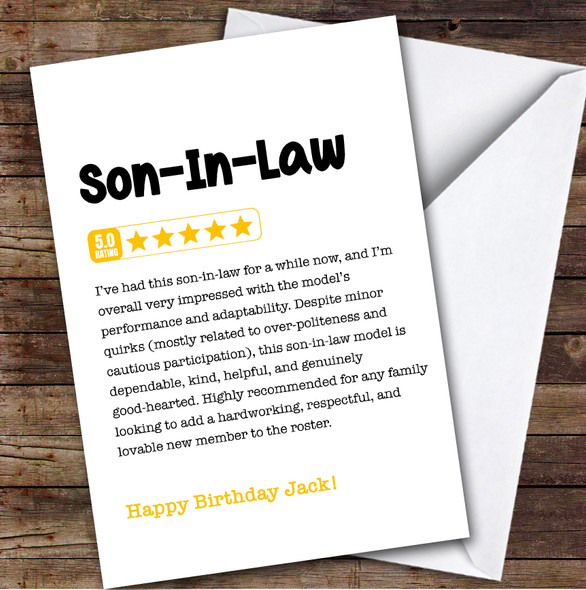 Funny Any Review Birthday Card Personalised Son-In-Law