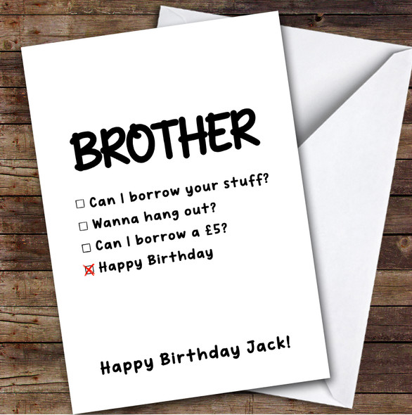 Brother Funny Birthday Card Personalised