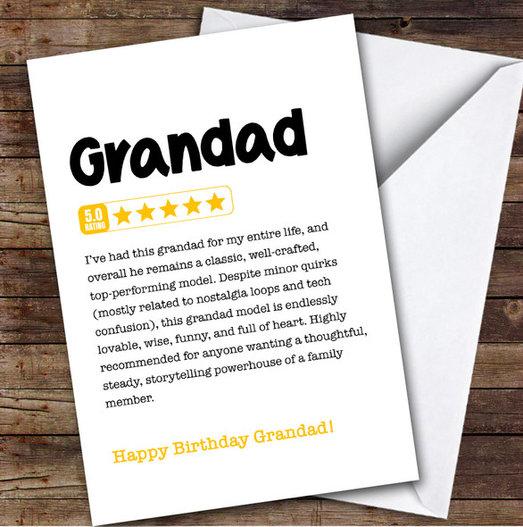 Funny Any Review Birthday Card Personalised Grandad