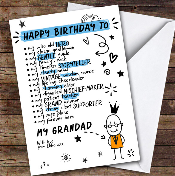 Grandad Funny Doodles Birthday Card Personalised