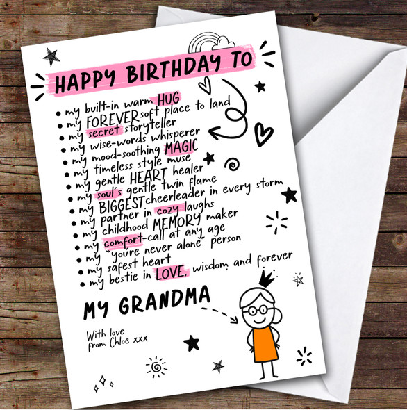 Grandma Funny Doodles Birthday Card Personalised