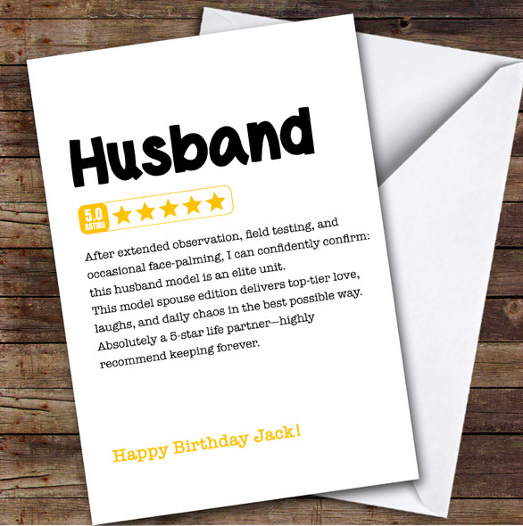 Funny Any Review Birthday Card Personalised Husband