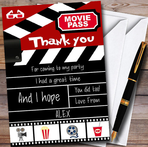 Red Carpet Film Movie Cinema Night Personalized Childrens Birthday Party Thank You Cards 
