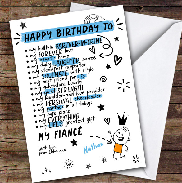 Fiance Funny Doodles Birthday Card Personalised