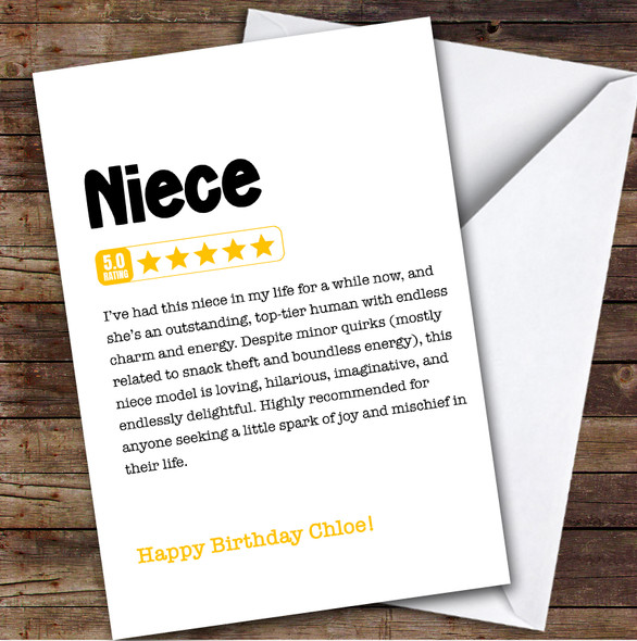 Funny Any Review Birthday Card Personalised Niece