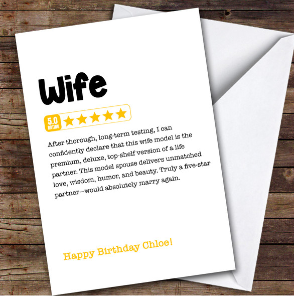 Funny Any Review Birthday Card Personalised Wife