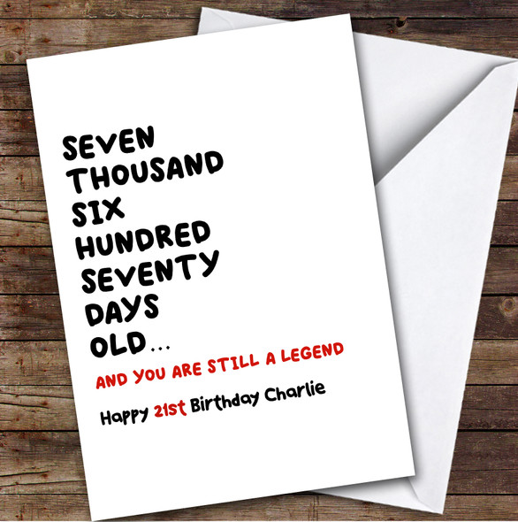 21st Birthday Card Personalised And Still A Legend