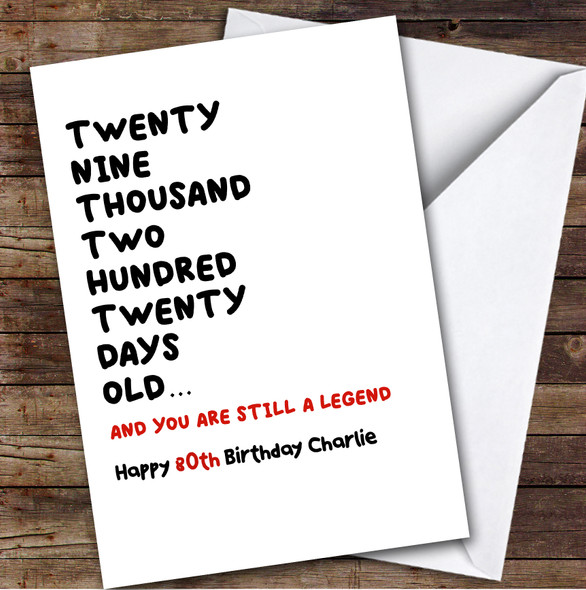 80th Birthday Card Personalised And Still A Legend