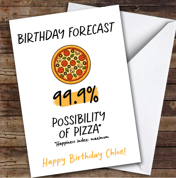 Funny Birthday Card Personalised Forecast Pizza