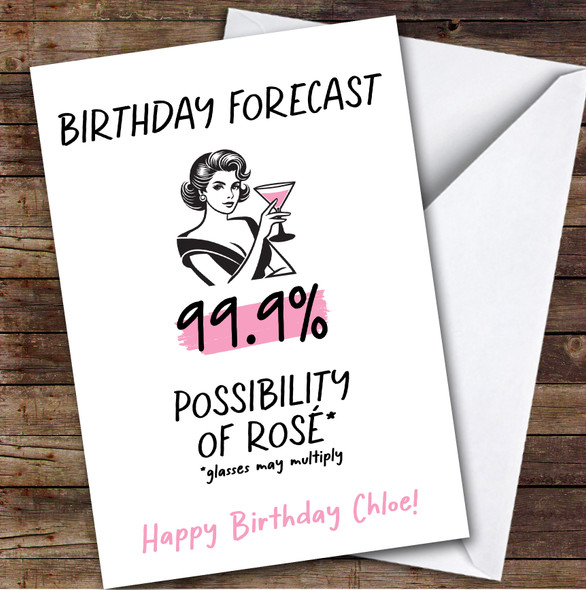 Funny Birthday Card Personalised Forecast Rose Wine