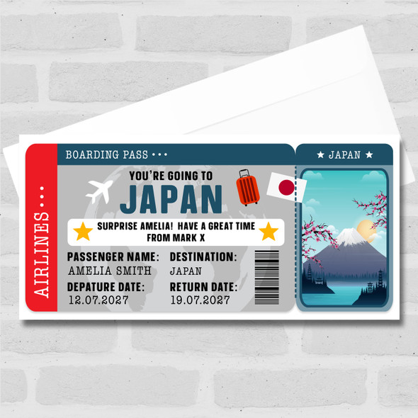 Japan Boarding Pass Personalised Gift Voucher Surprise Holiday Trip Ticket
