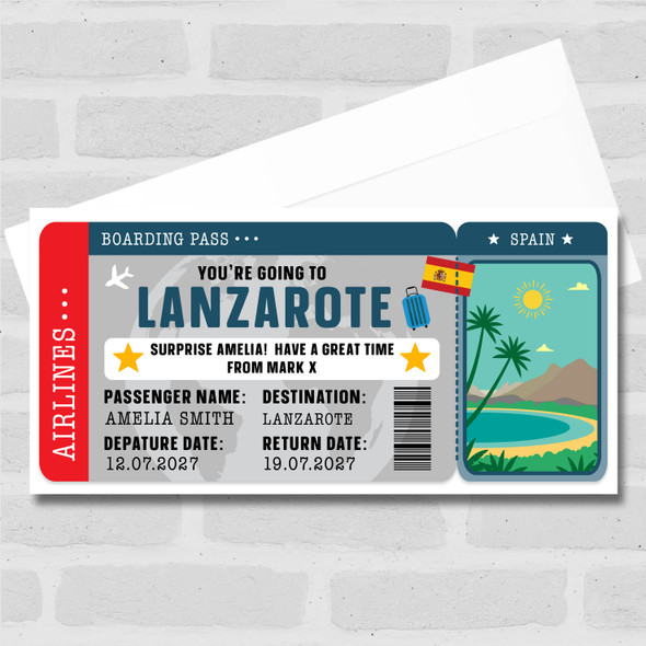 Lanzarote Spain Beach Pass Personalised Gift Voucher Surprise Trip Ticket