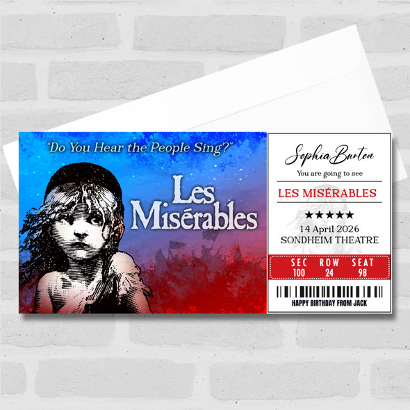 Les Miserables Personalised Gift Voucher Surprise Theatre Ticket