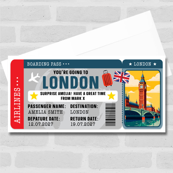 London England Boarding Pass Personalised Gift Voucher Surprise Trip Ticket