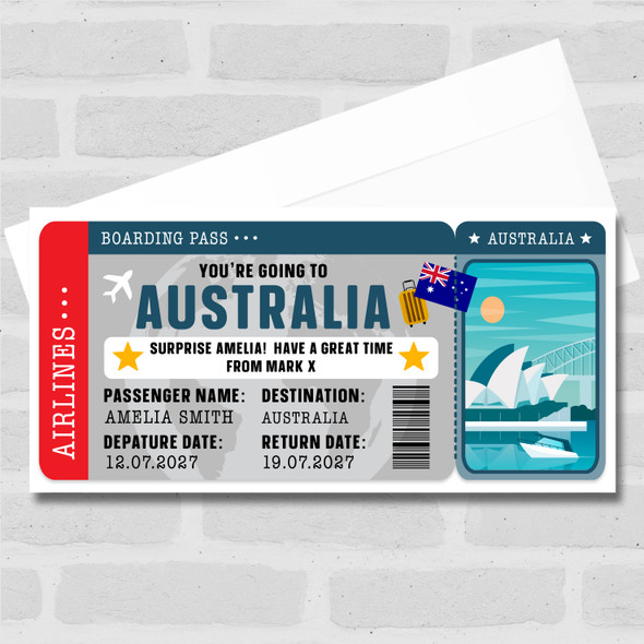 Australia Boarding Pass Personalised Gift Voucher Surprise Holiday Trip Ticket