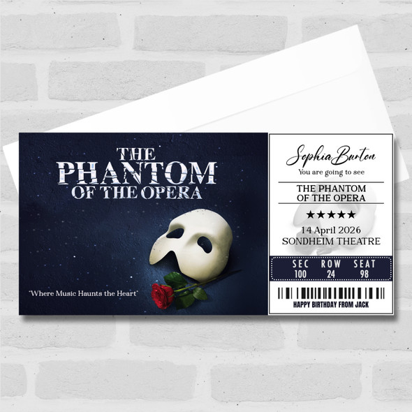The Phantom Of The Opera Personalised Gift Voucher Surprise Theatre Ticket