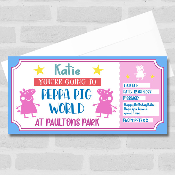 Theme Park Peppa Pig World Gold Stars Personalised Gift Voucher Surprise Ticket
