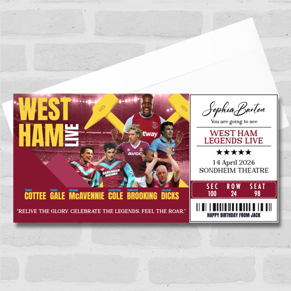 West Ham Legends Live Personalised Gift Voucher Surprise Ticket